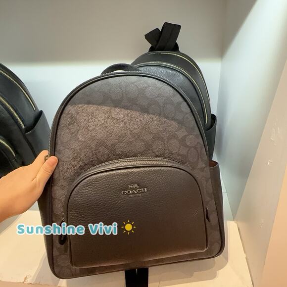 NWT Coach CZ176 Court Backpack Signature Canvas Leather Gunmetal/Charcoal/Black - Picture 1 of 9